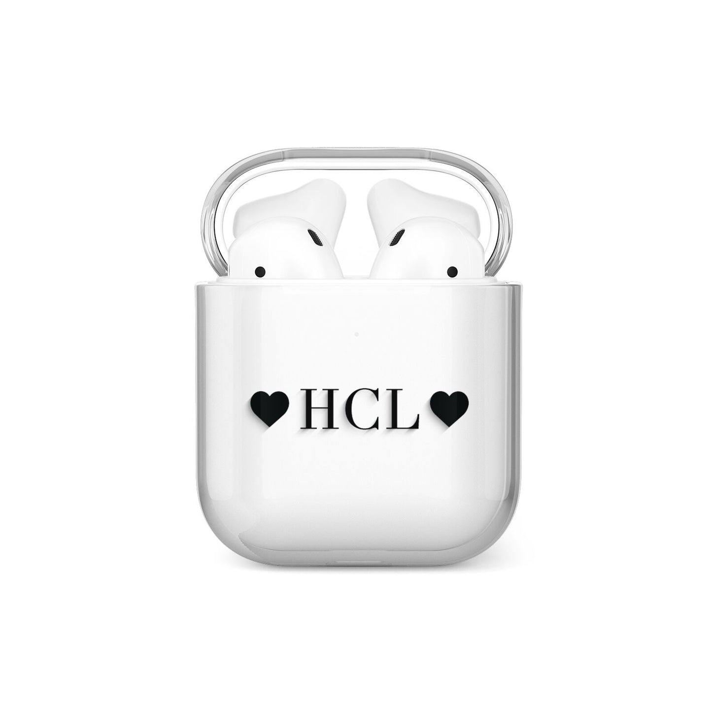 Personalised Black Initials 2 Hearts Clear AirPods Case