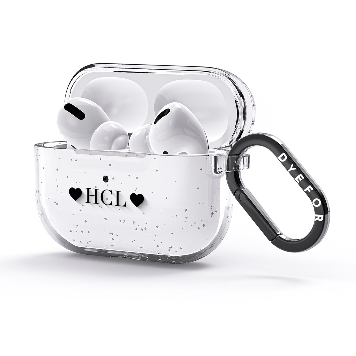 Personalised Black Initials 2 Hearts Clear AirPods Glitter Case 3rd Gen Side Image