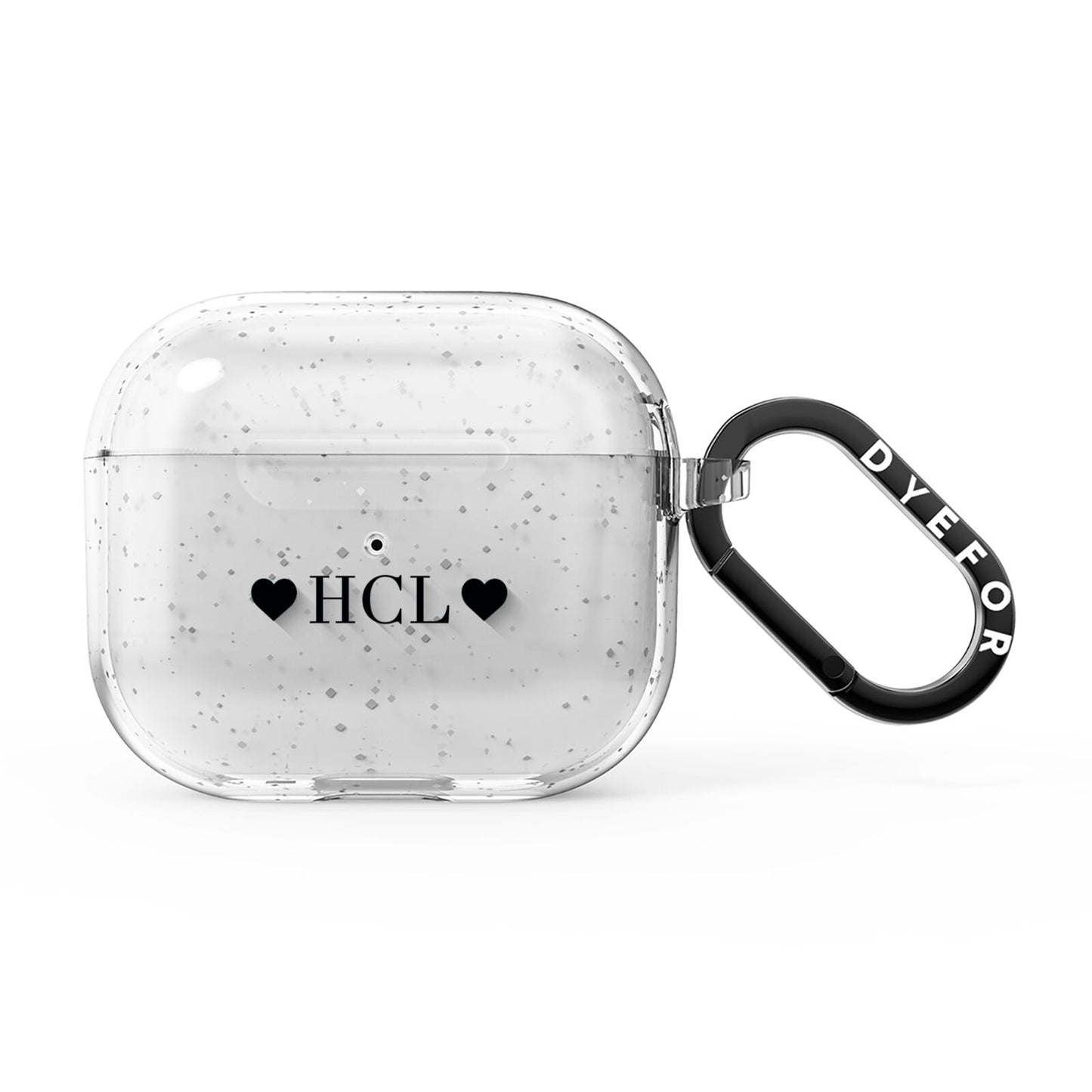 Personalised Black Initials 2 Hearts Clear AirPods Glitter Case 3rd Gen