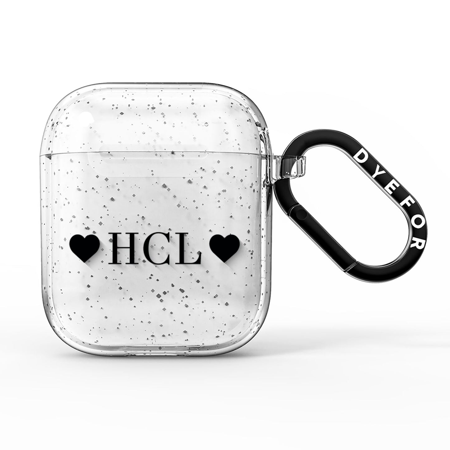 Personalised Black Initials 2 Hearts Clear AirPods Glitter Case