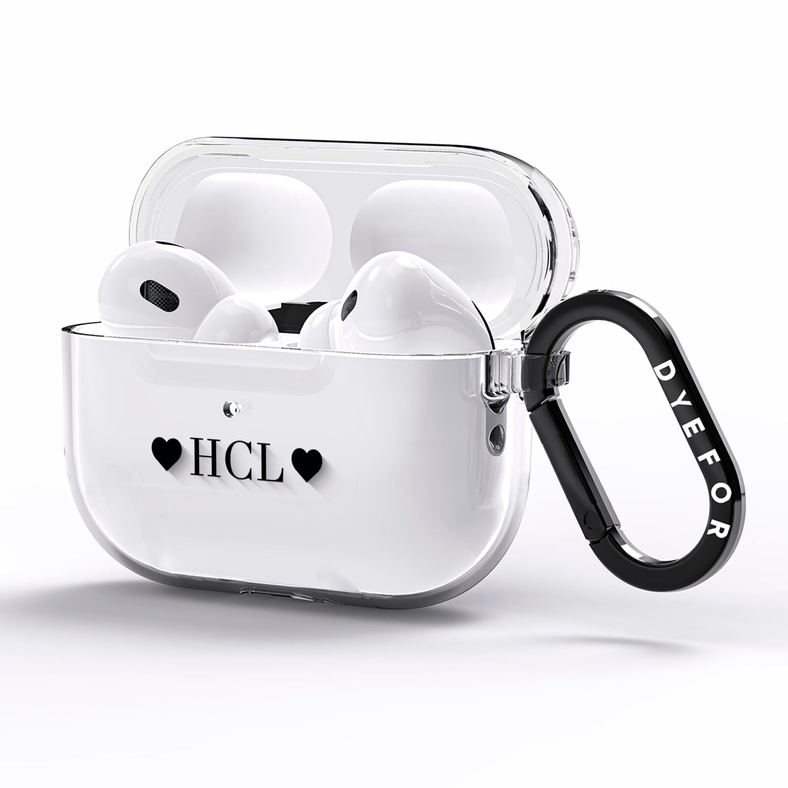 Personalised Black Initials 2 Hearts Clear AirPods Pro Clear Case Side Image