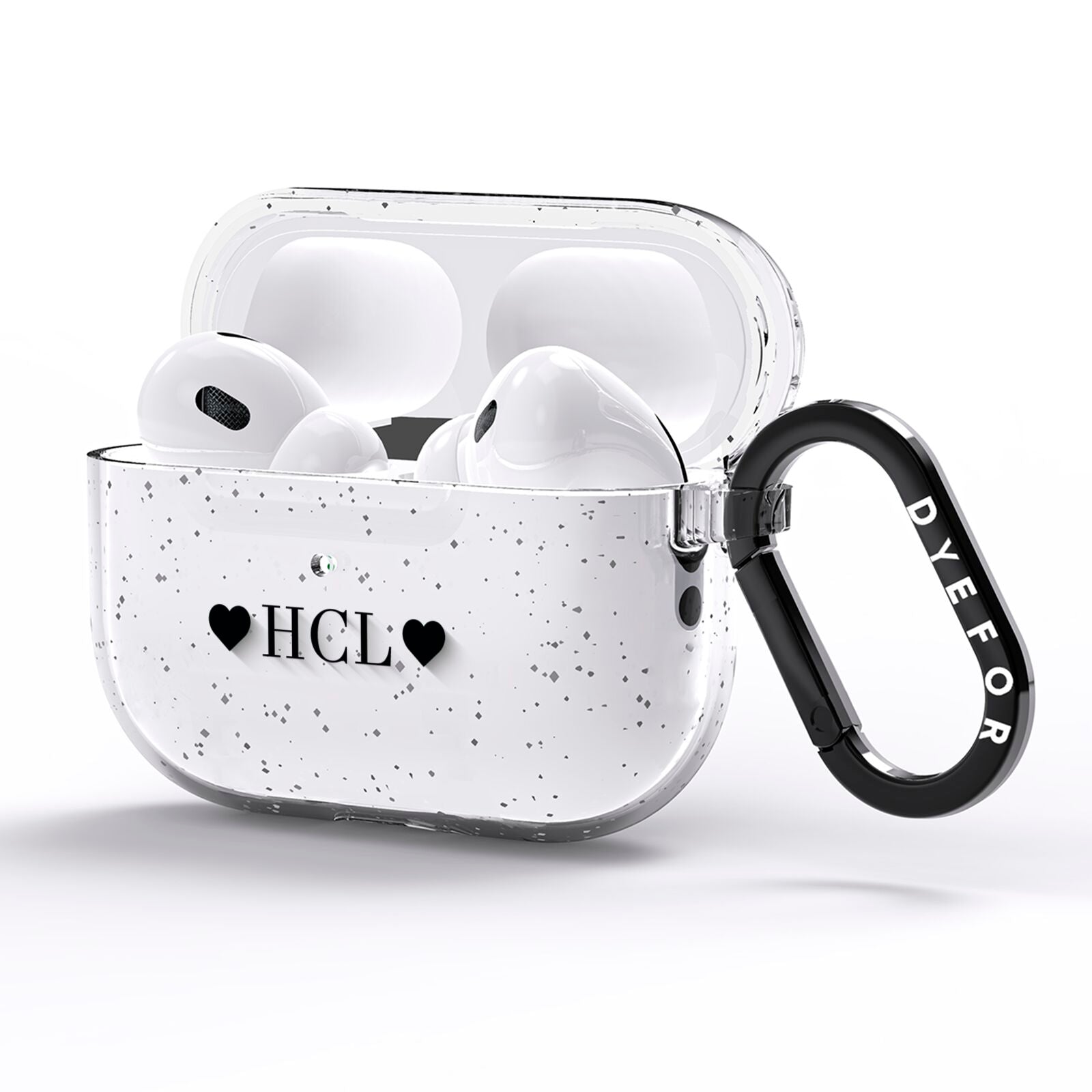 Personalised Black Initials 2 Hearts Clear AirPods Pro Glitter Case Side Image