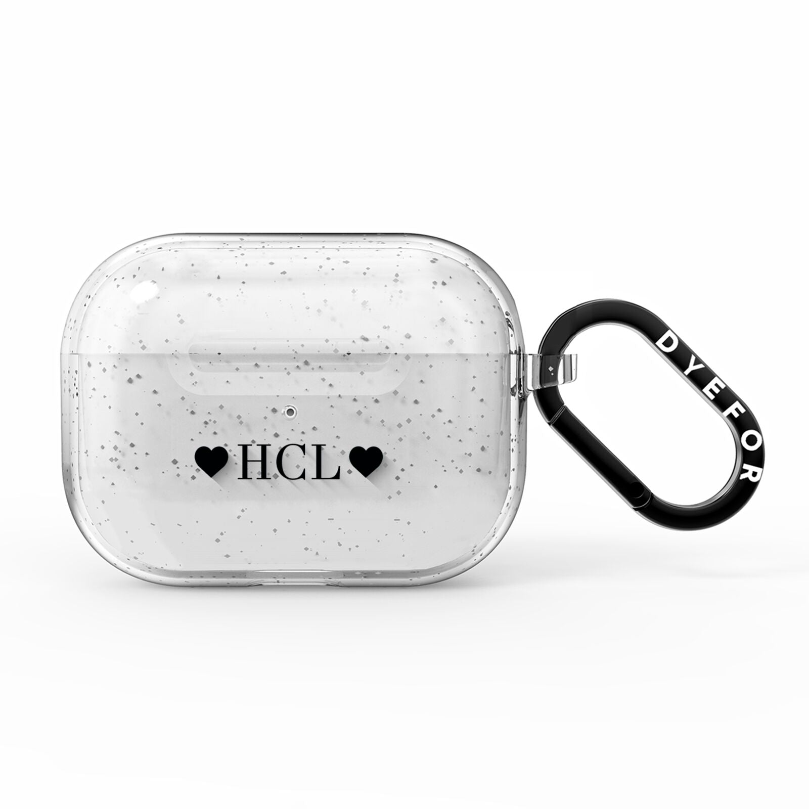 Personalised Black Initials 2 Hearts Clear AirPods Pro Glitter Case