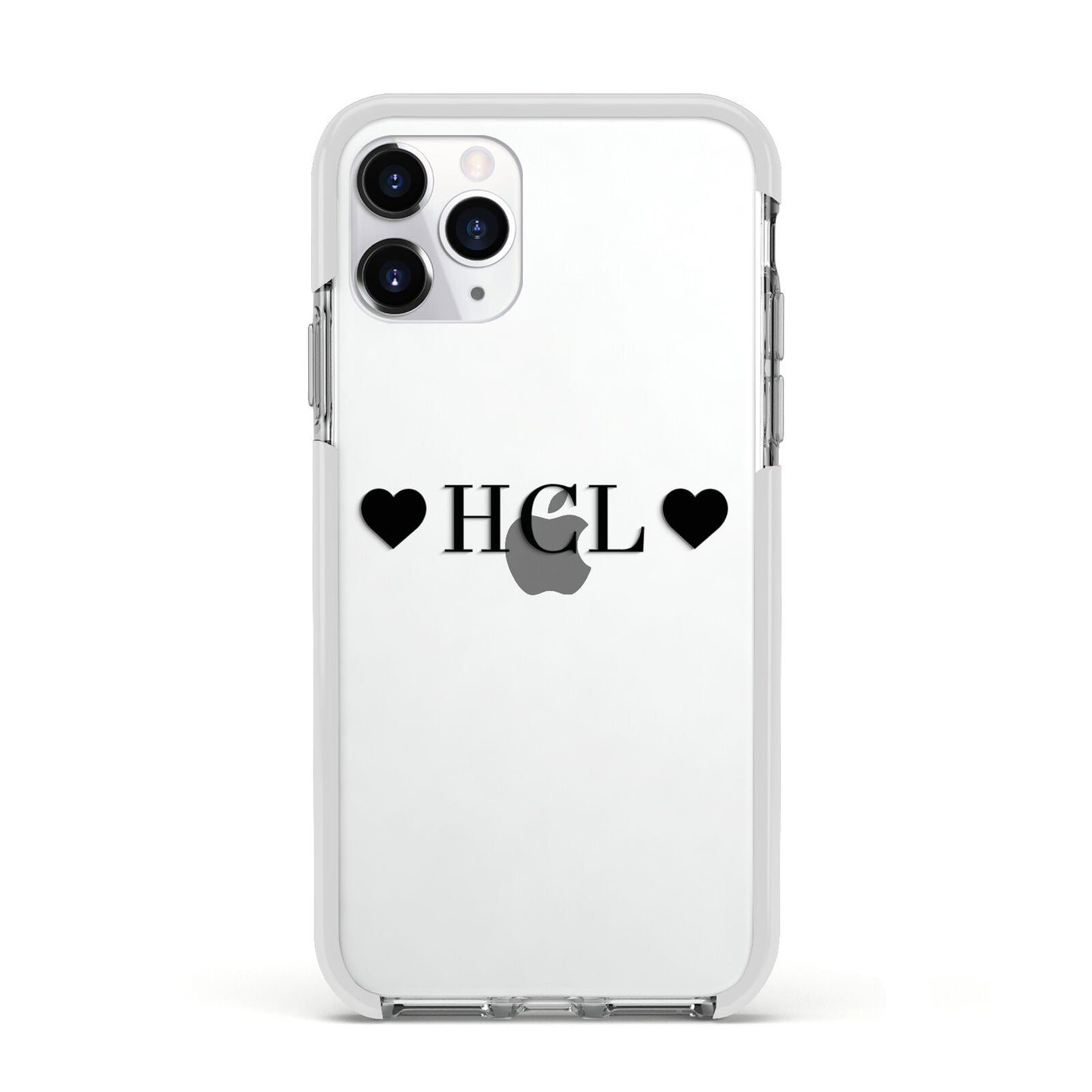 Personalised Black Initials 2 Hearts Clear Apple iPhone 11 Pro in Silver with White Impact Case