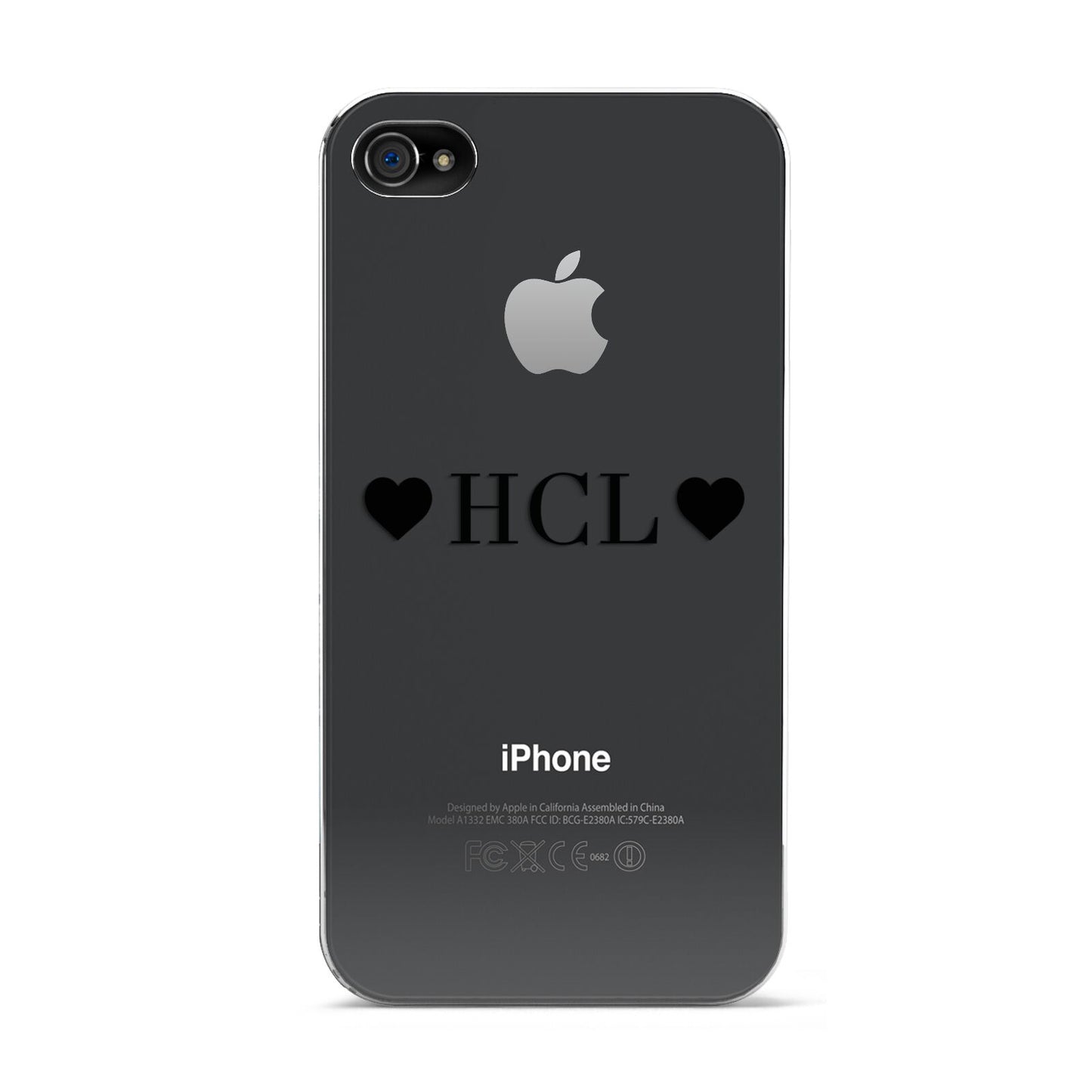 Personalised Black Initials 2 Hearts Clear Apple iPhone 4s Case