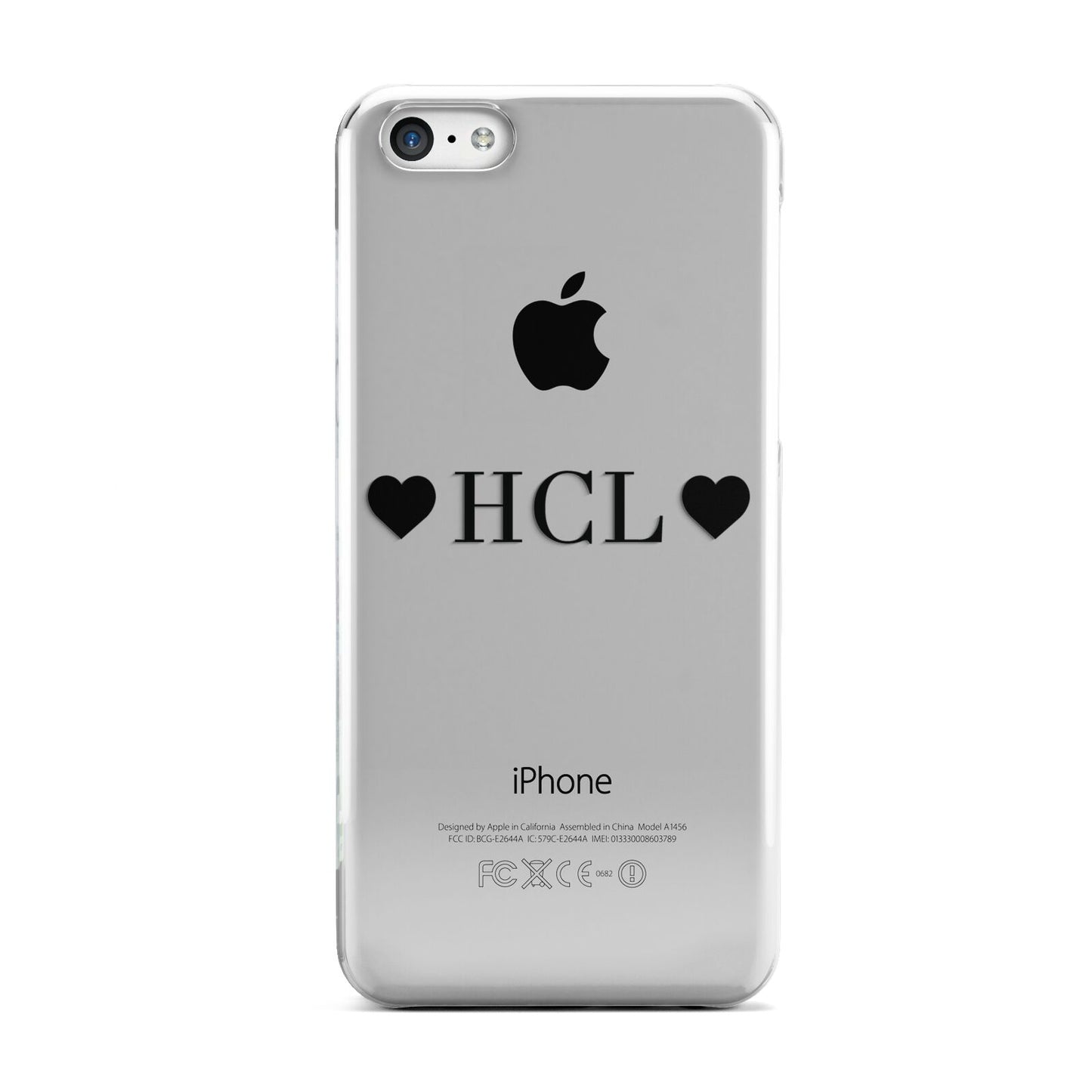 Personalised Black Initials 2 Hearts Clear Apple iPhone 5c Case