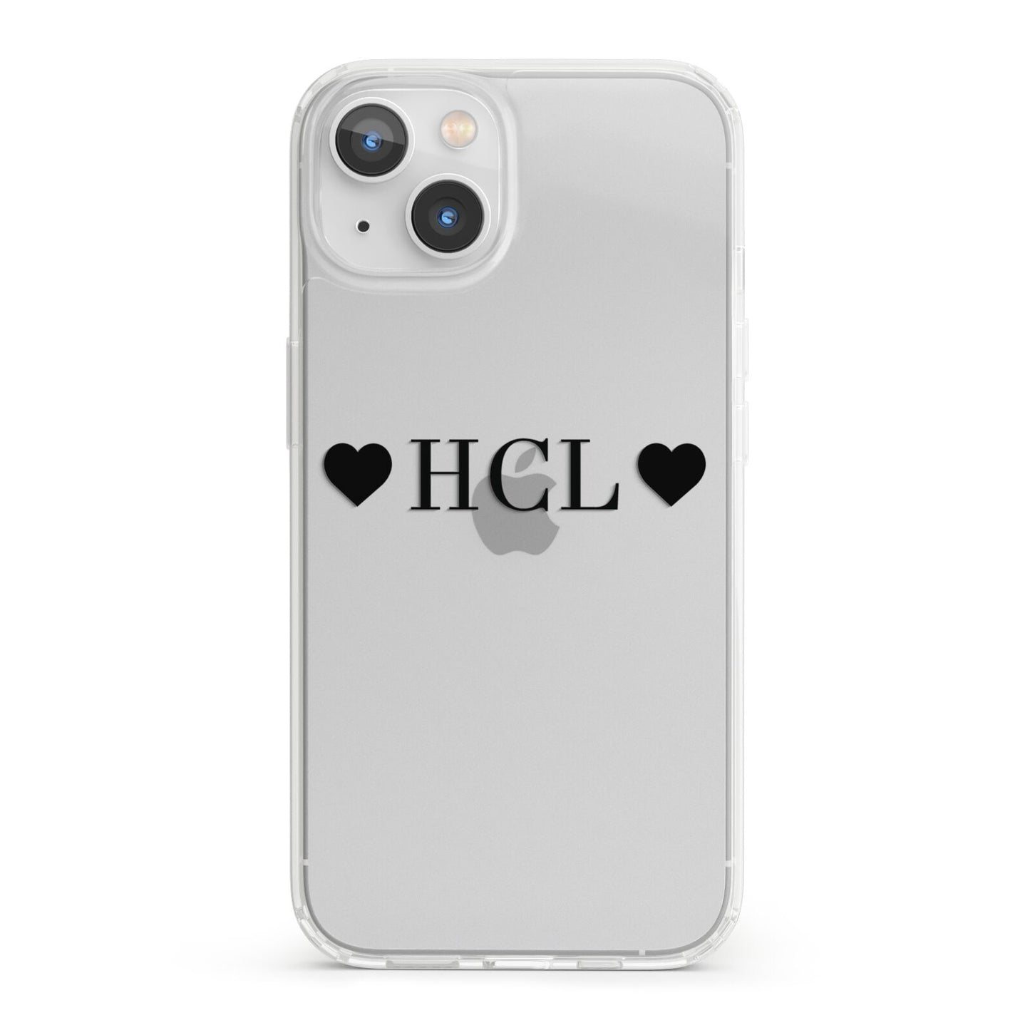 Personalised Black Initials 2 Hearts Clear iPhone 13 Clear Bumper Case