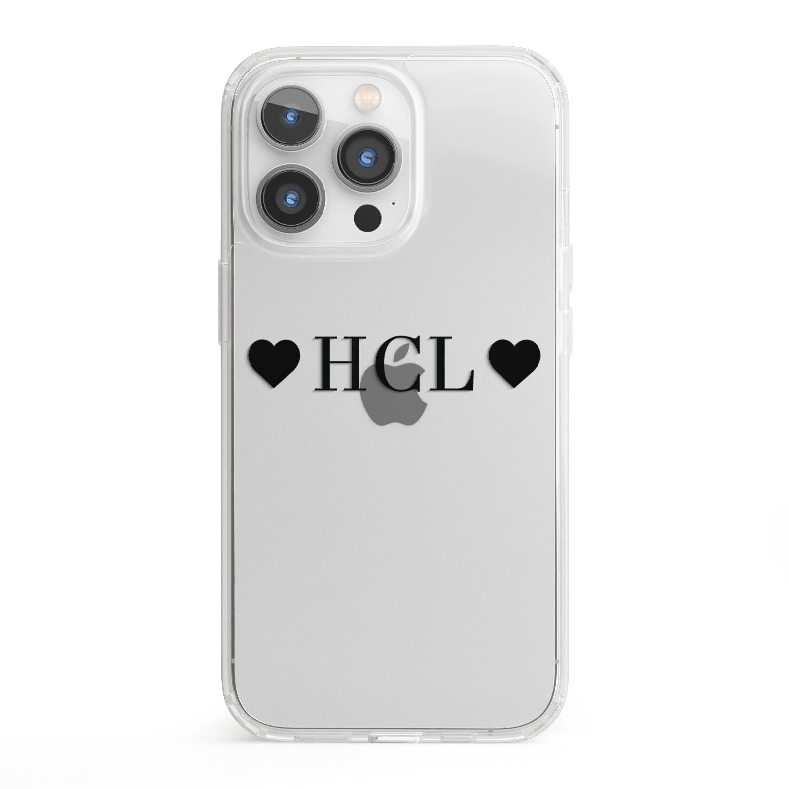 Personalised Black Initials 2 Hearts Clear iPhone 13 Pro Clear Bumper Case