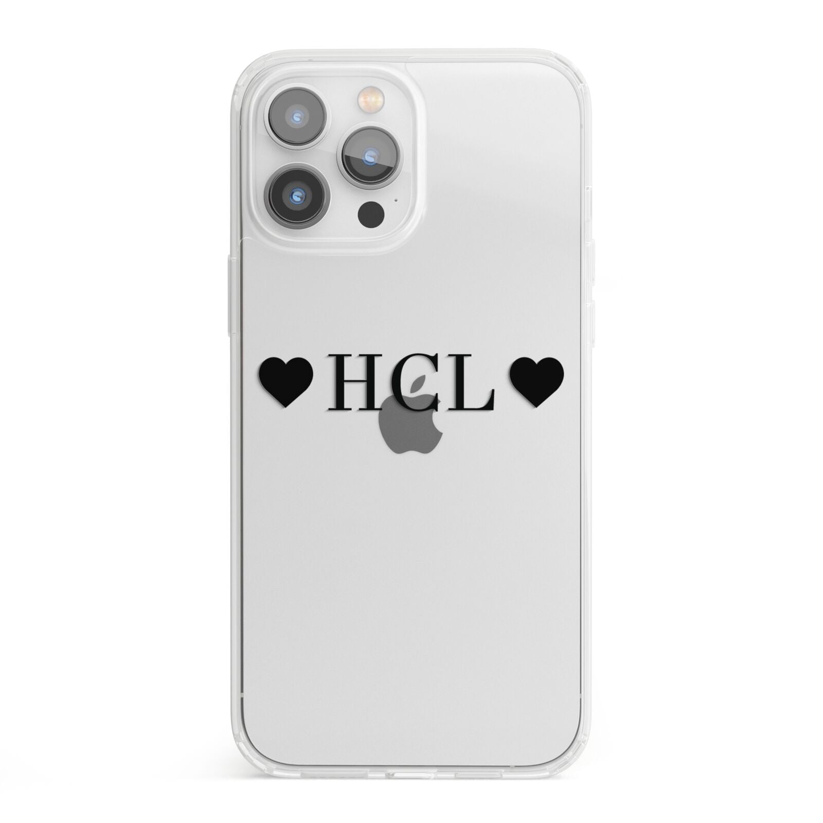 Personalised Black Initials 2 Hearts Clear iPhone 13 Pro Max Clear Bumper Case