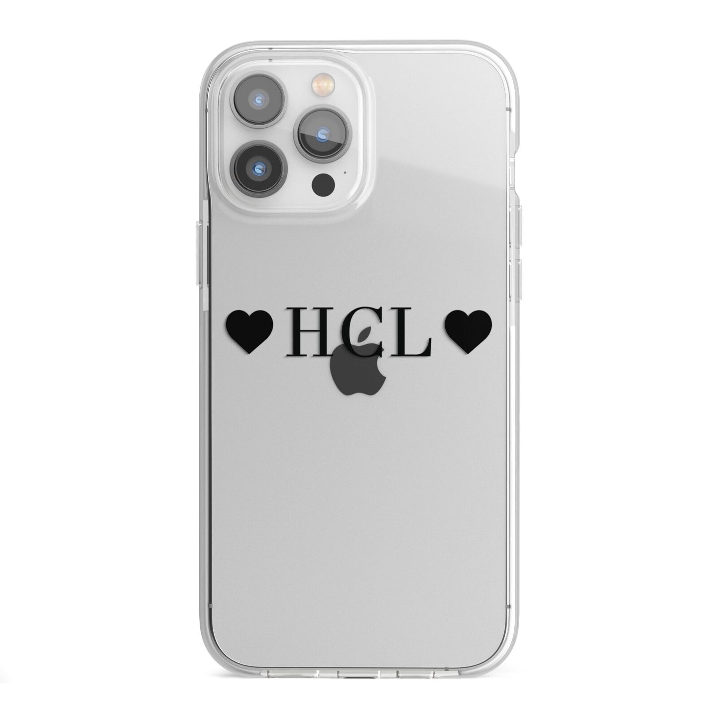 Personalised Black Initials 2 Hearts Clear iPhone 13 Pro Max TPU Impact Case with White Edges