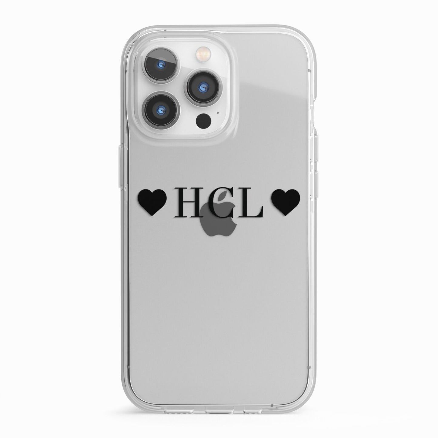 Personalised Black Initials 2 Hearts Clear iPhone 13 Pro TPU Impact Case with White Edges