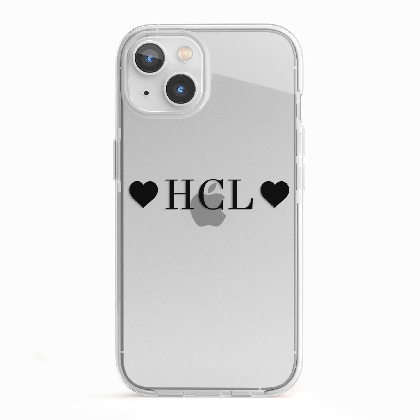 Personalised Black Initials 2 Hearts Clear iPhone 13 TPU Impact Case with White Edges