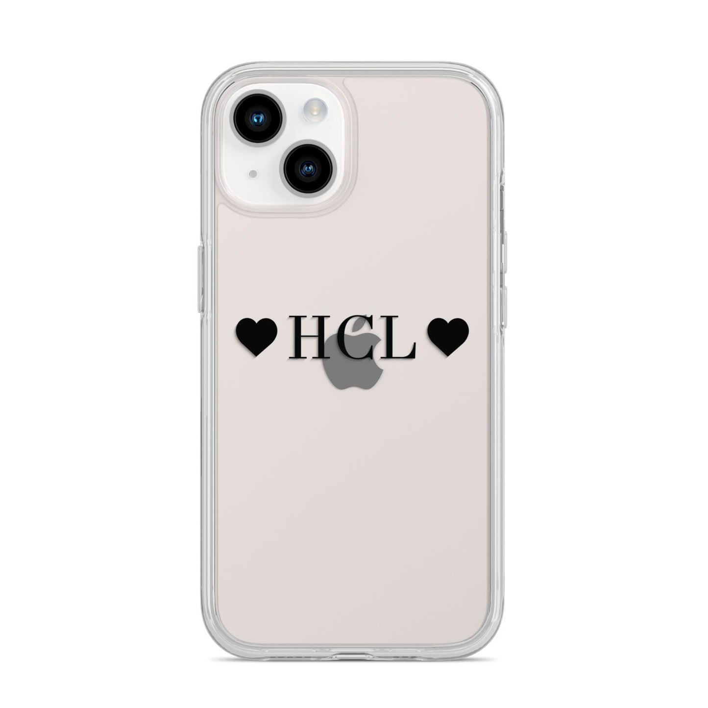 Personalised Black Initials 2 Hearts Clear iPhone 14 Clear Tough Case Starlight