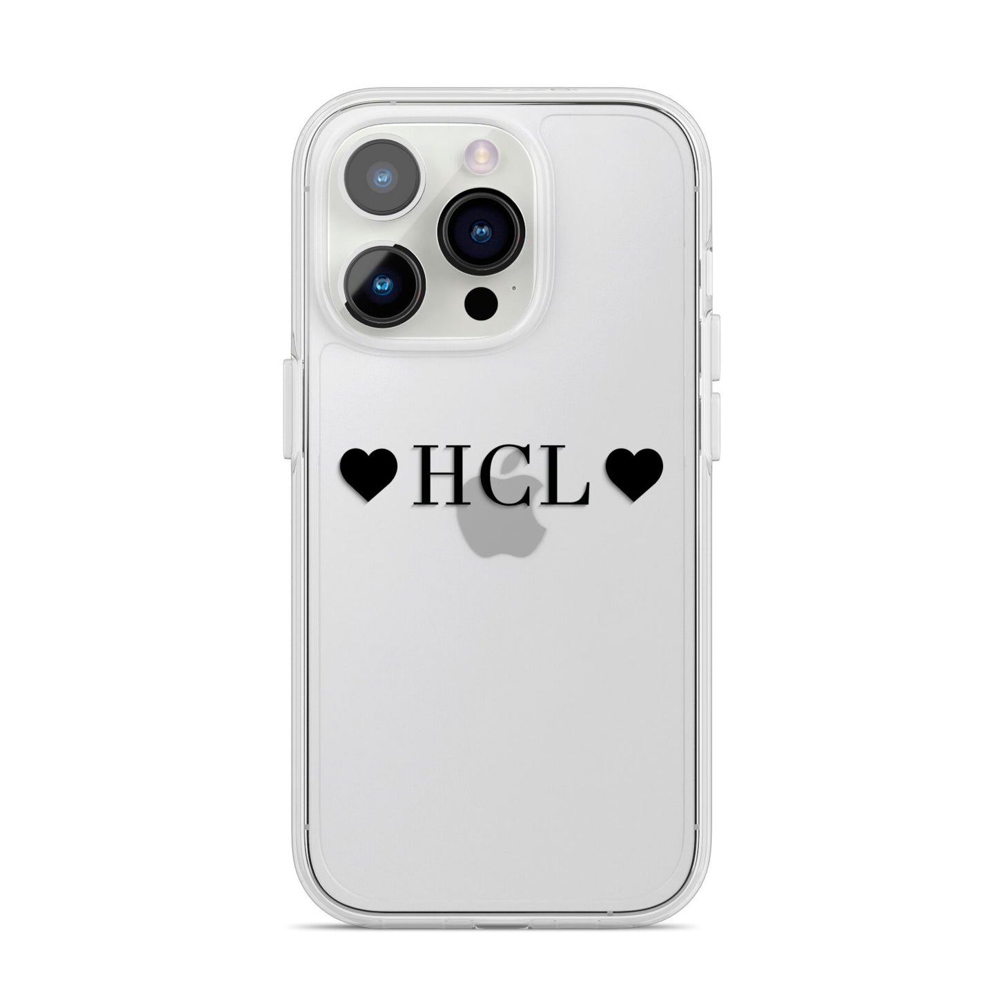 Personalised Black Initials 2 Hearts Clear iPhone 14 Pro Clear Tough Case Silver