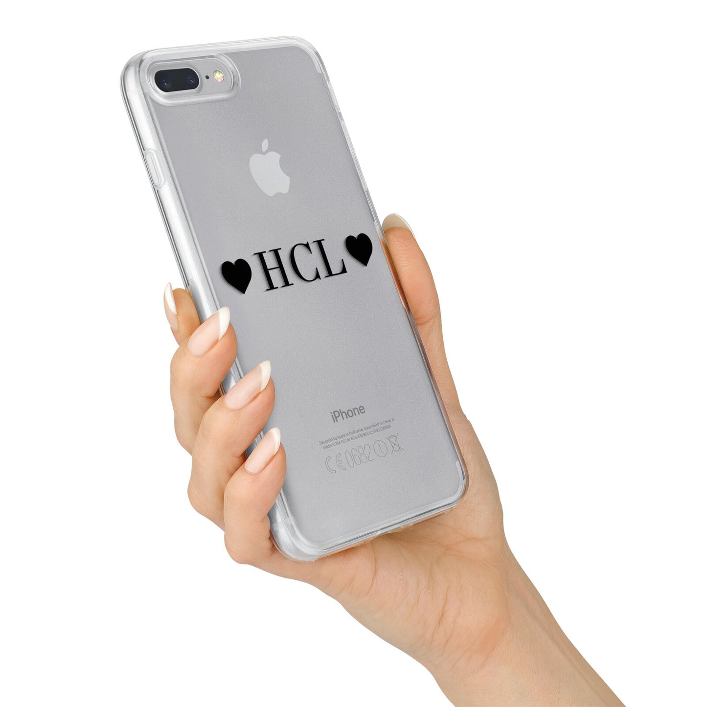 Personalised Black Initials 2 Hearts Clear iPhone 7 Plus Bumper Case on Silver iPhone Alternative Image