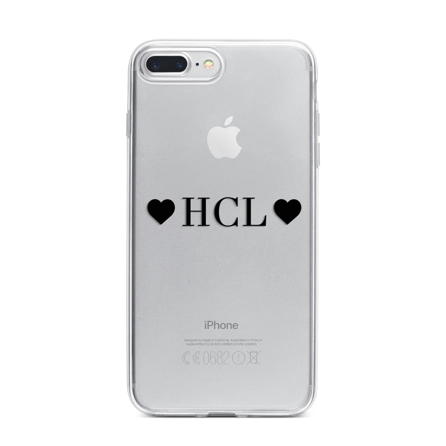 Personalised Black Initials 2 Hearts Clear iPhone 7 Plus Bumper Case on Silver iPhone