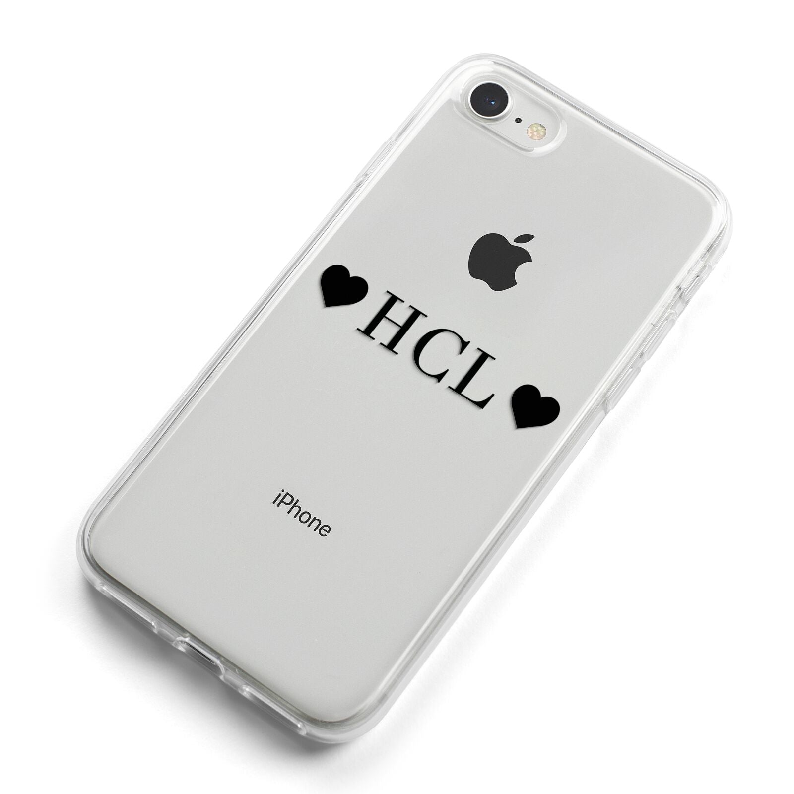 Personalised Black Initials 2 Hearts Clear iPhone 8 Bumper Case on Silver iPhone Alternative Image