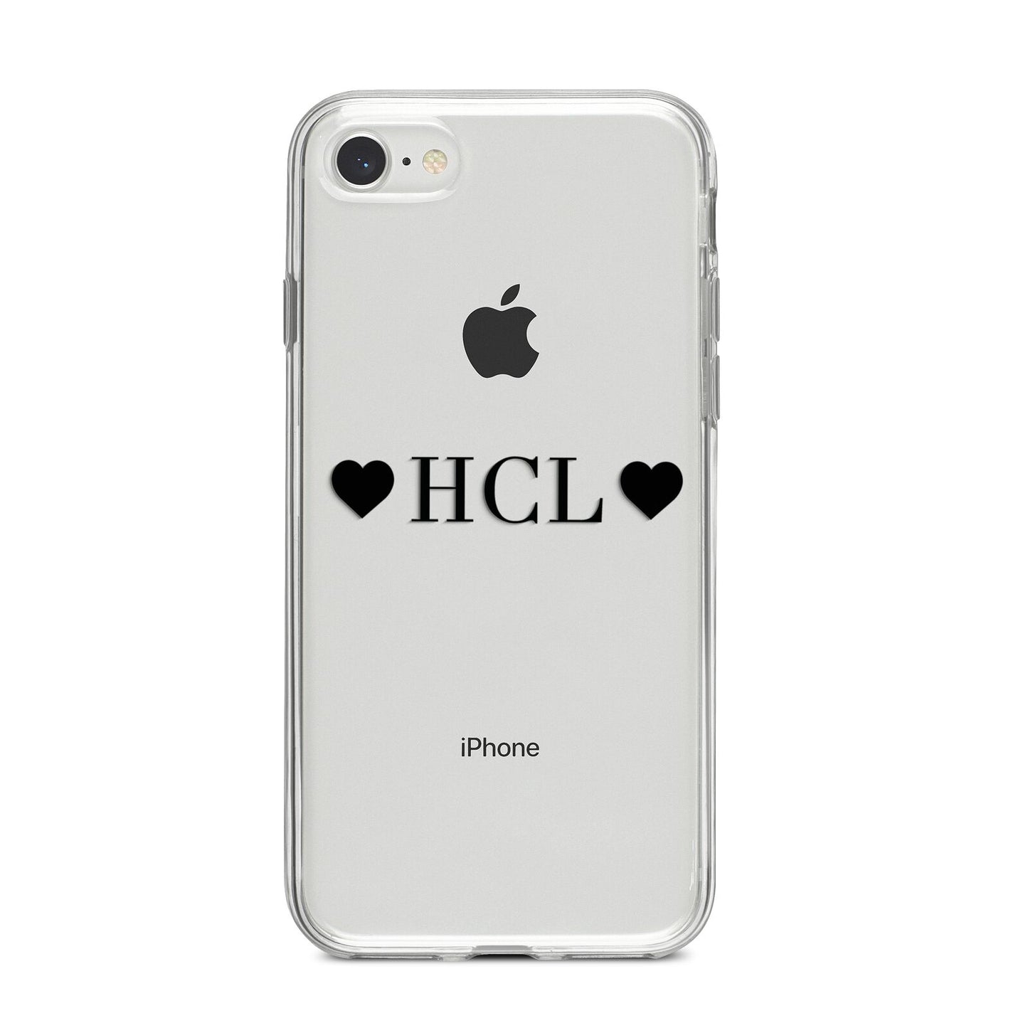 Personalised Black Initials 2 Hearts Clear iPhone 8 Bumper Case on Silver iPhone