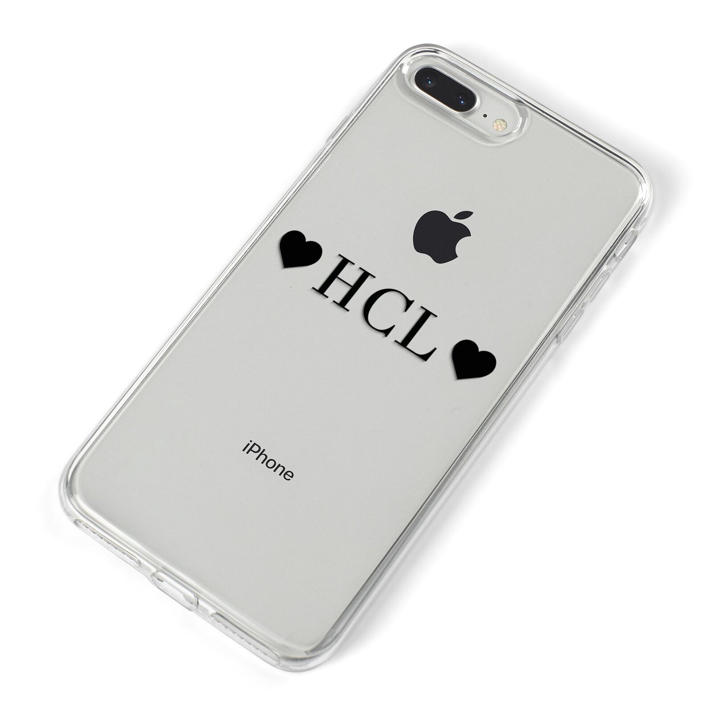 Personalised Black Initials 2 Hearts Clear iPhone 8 Plus Bumper Case on Silver iPhone Alternative Image