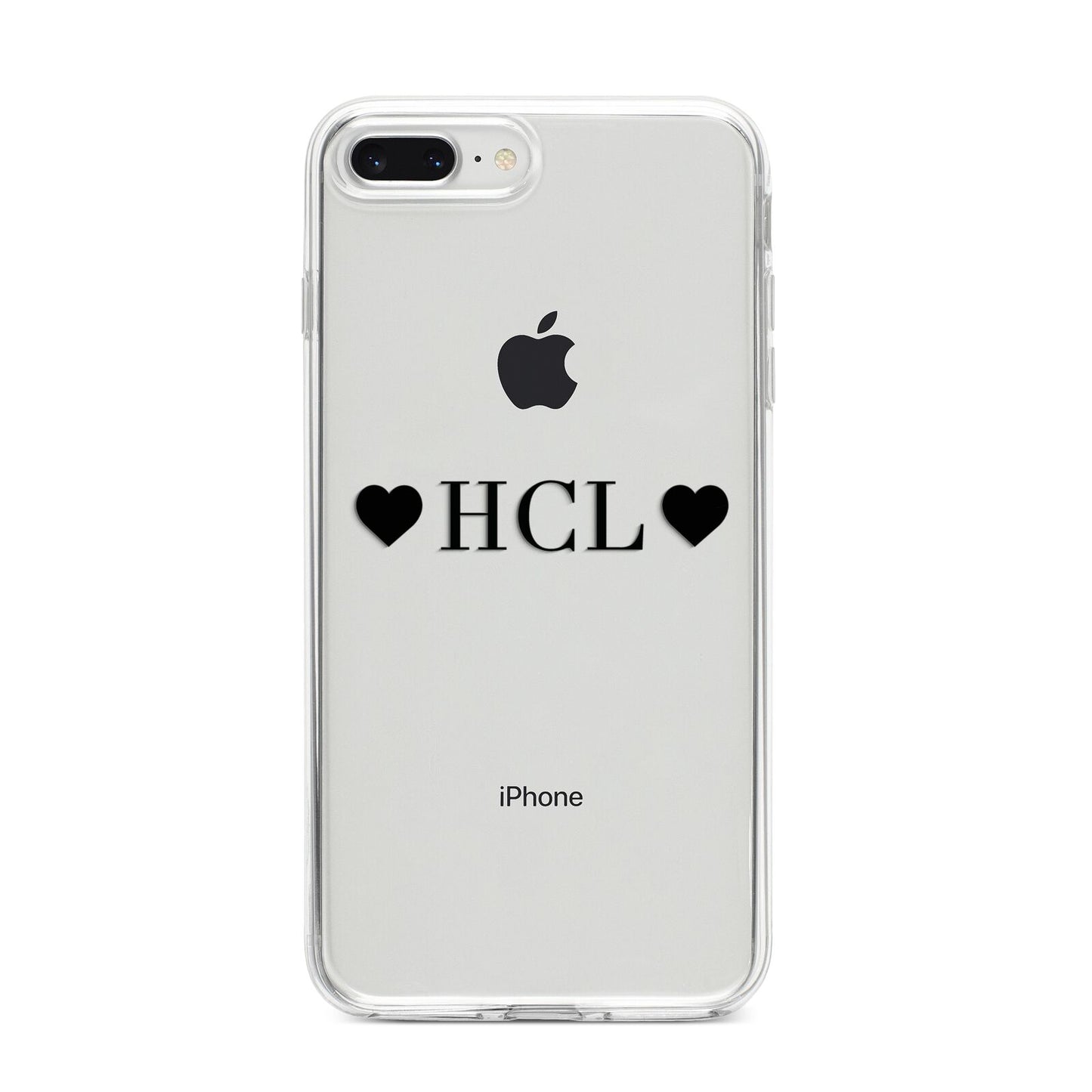 Personalised Black Initials 2 Hearts Clear iPhone 8 Plus Bumper Case on Silver iPhone