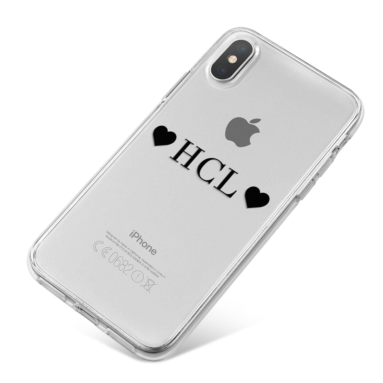 Personalised Black Initials 2 Hearts Clear iPhone X Bumper Case on Silver iPhone