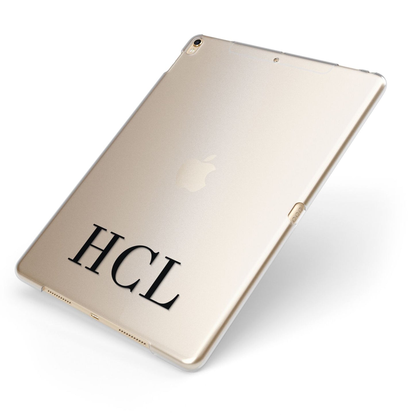 Personalised Black Initials Clear Customised Apple iPad Case on Gold iPad Side View