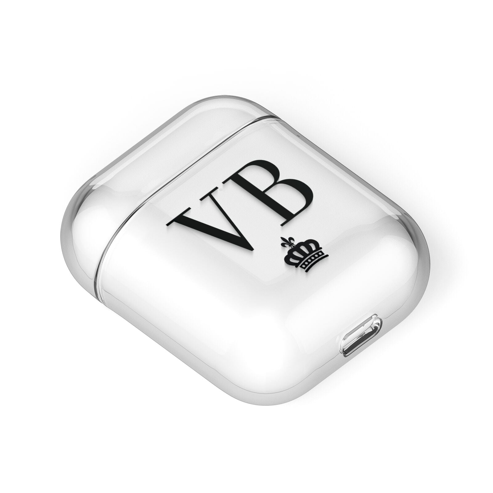 Personalised Black Initials Crown Clear AirPods Case Laid Flat