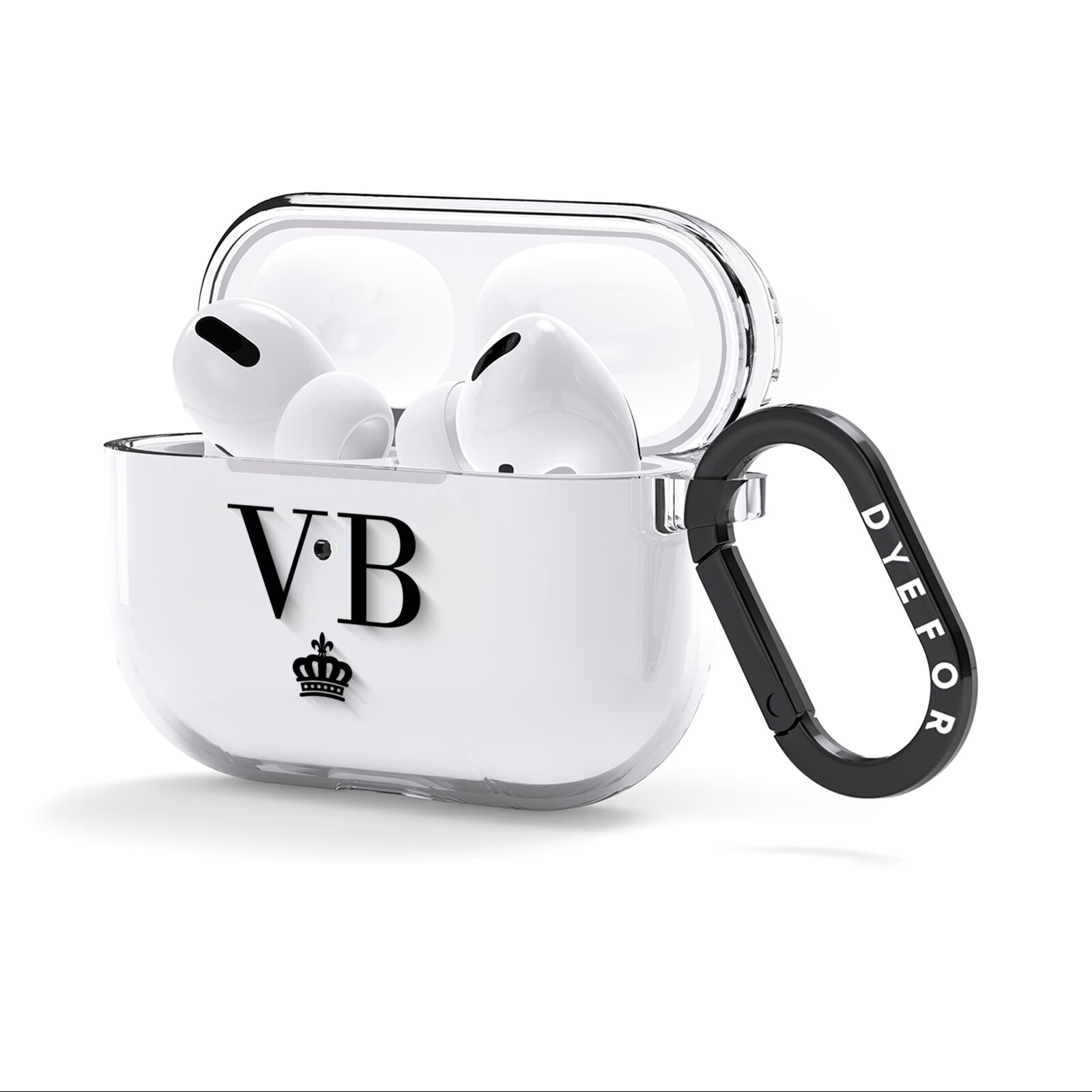 Personalised Black Initials Crown Clear AirPods Clear Case 3rd Gen Side Image