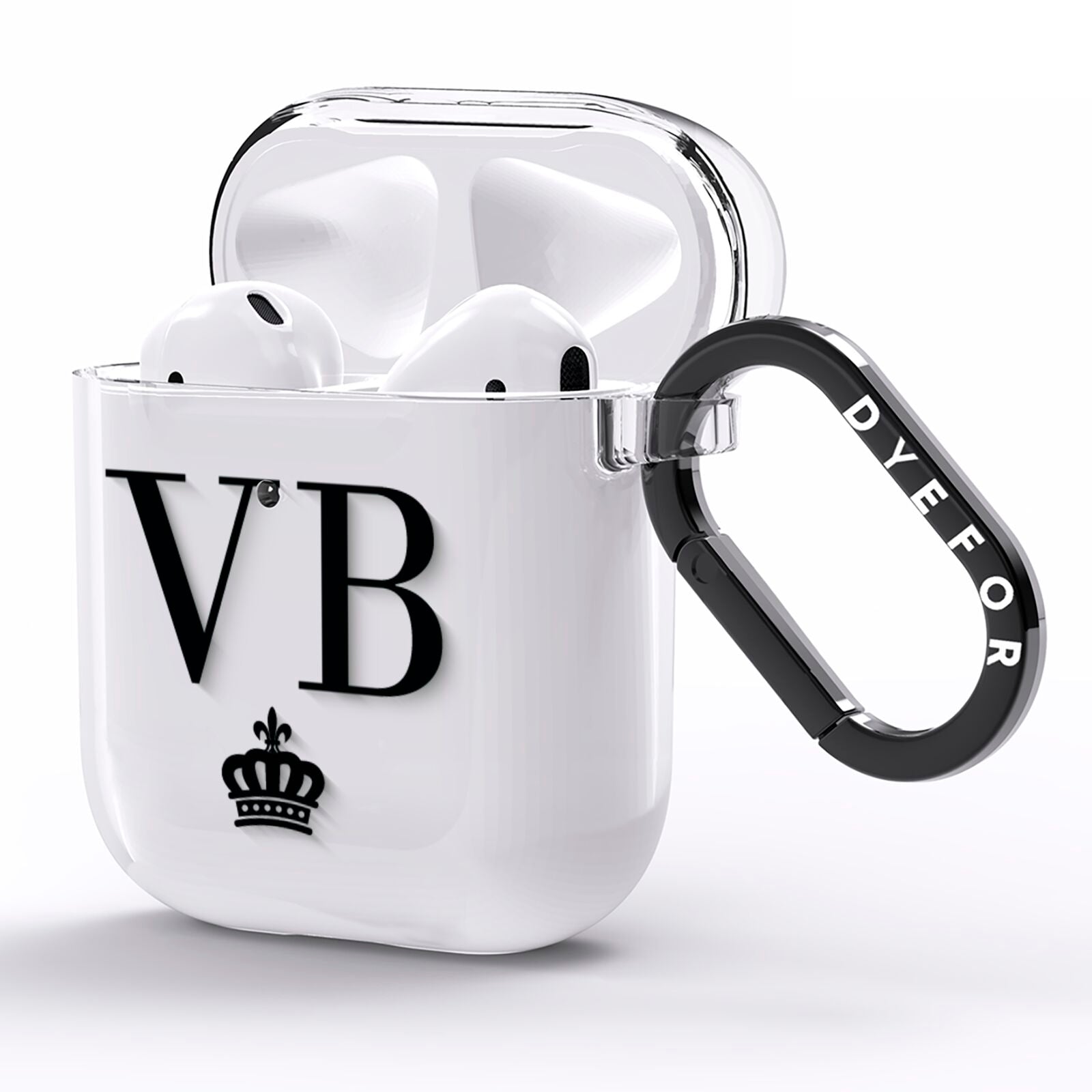 Personalised Black Initials Crown Clear AirPods Clear Case Side Image