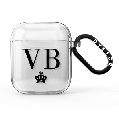 Personalised Black Initials Crown Clear AirPods Clear Case