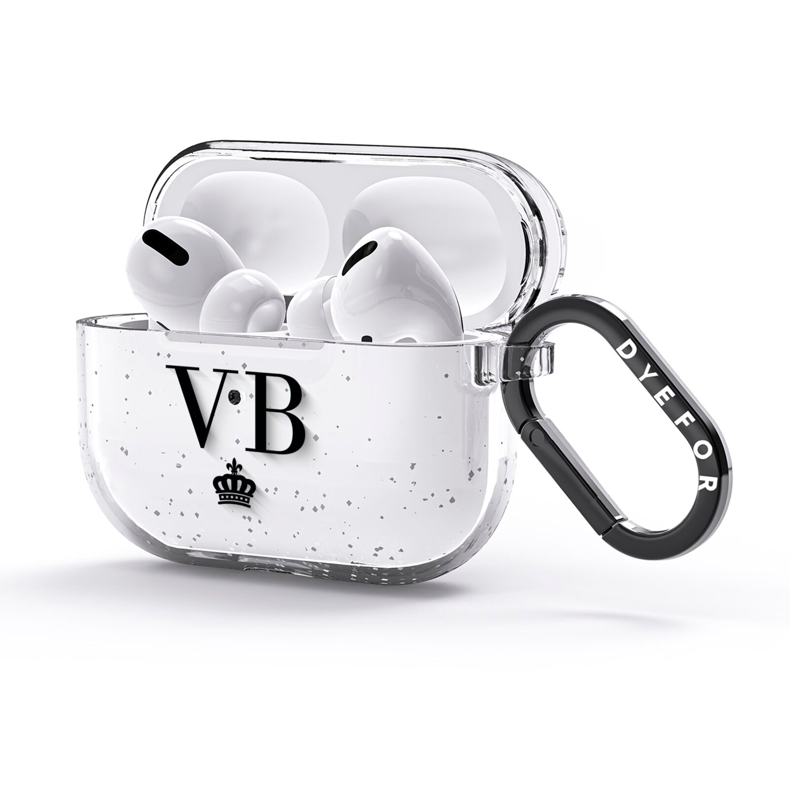 Personalised Black Initials Crown Clear AirPods Glitter Case 3rd Gen Side Image