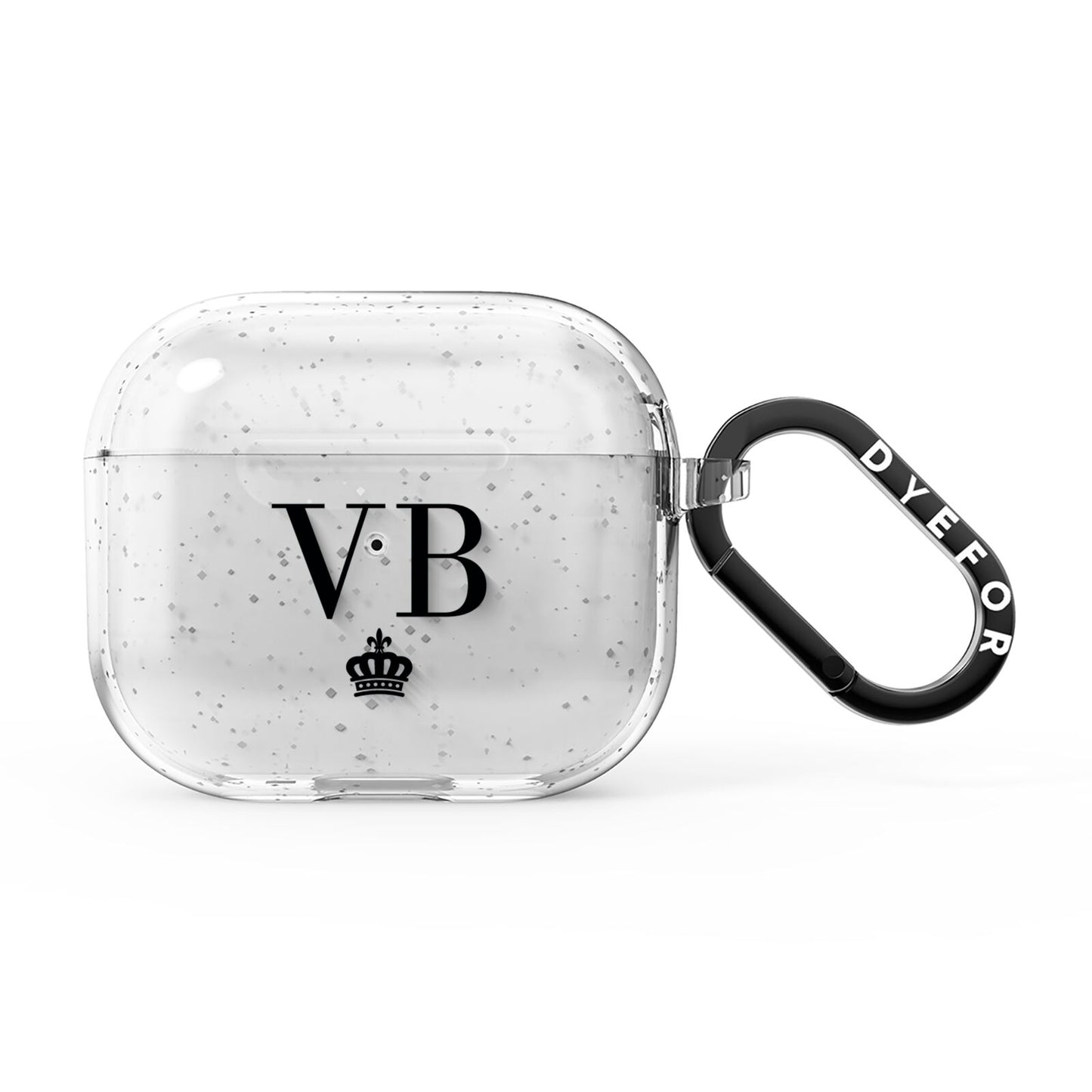 Personalised Black Initials Crown Clear AirPods Glitter Case 3rd Gen