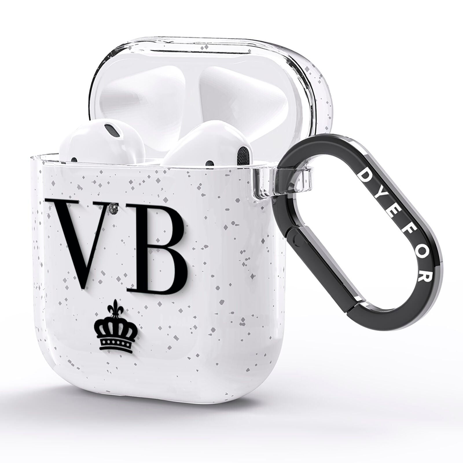 Personalised Black Initials Crown Clear AirPods Glitter Case Side Image