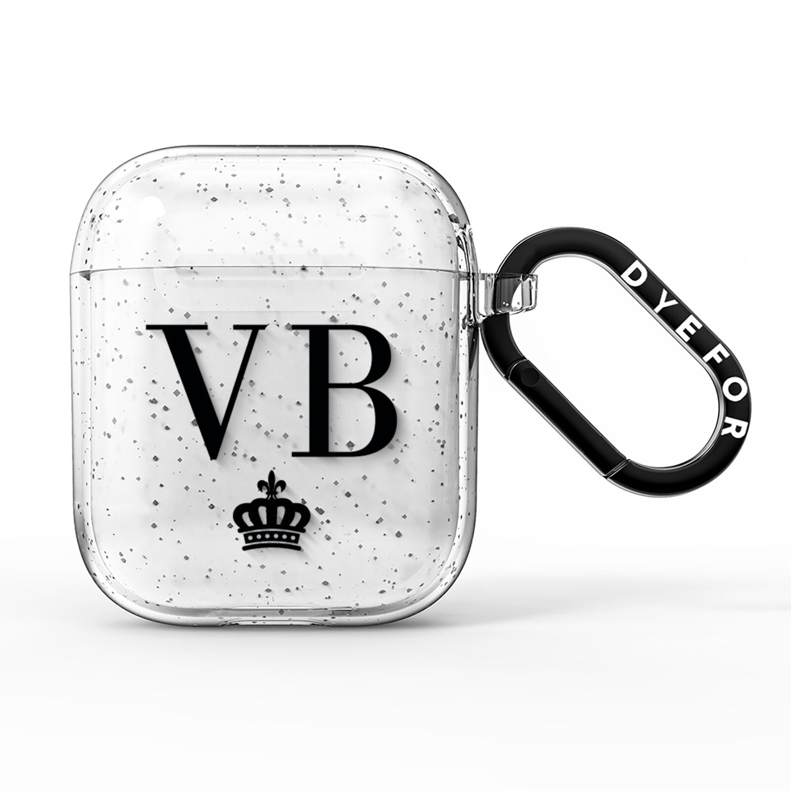 Personalised Black Initials Crown Clear AirPods Glitter Case