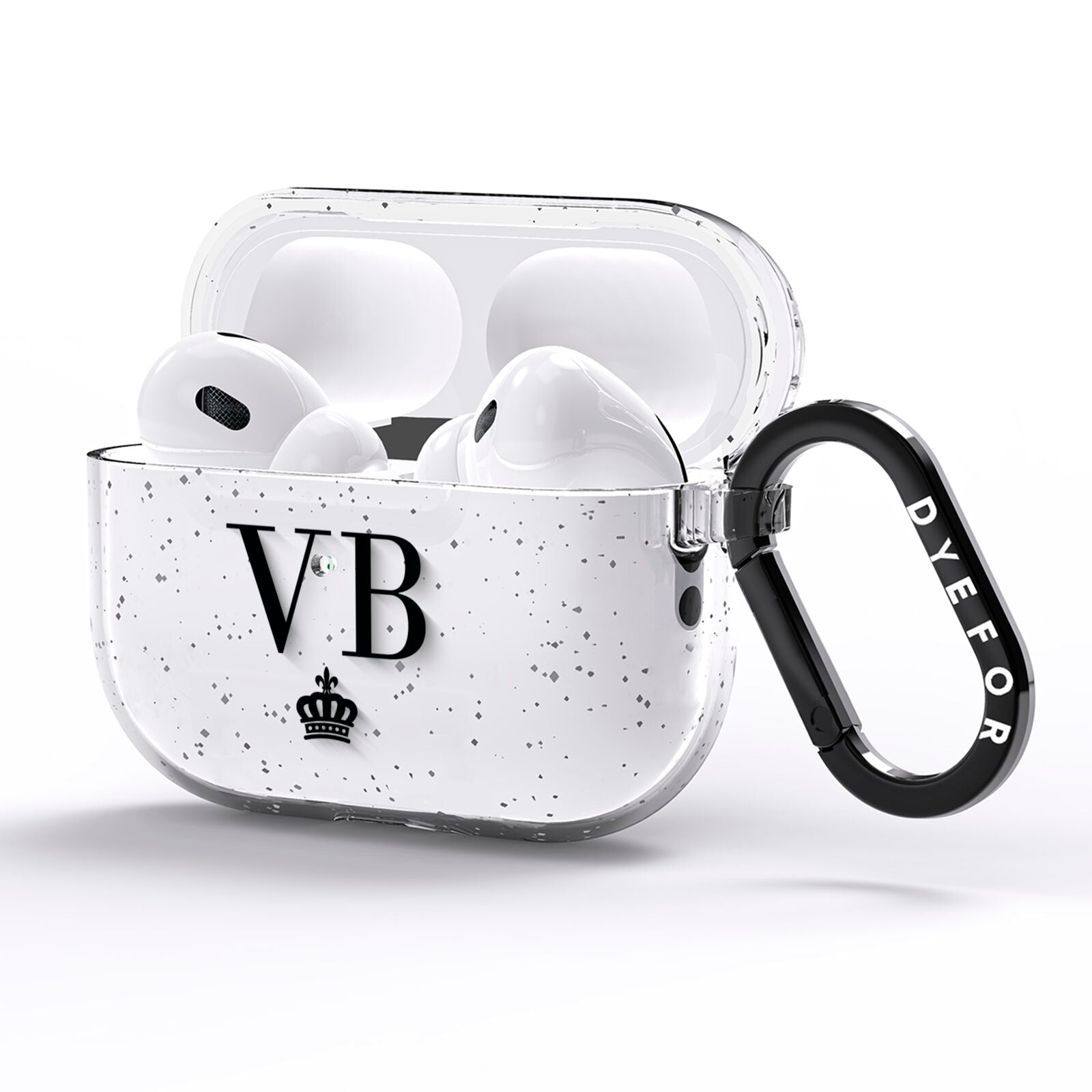 Personalised Black Initials Crown Clear AirPods Pro Glitter Case Side Image