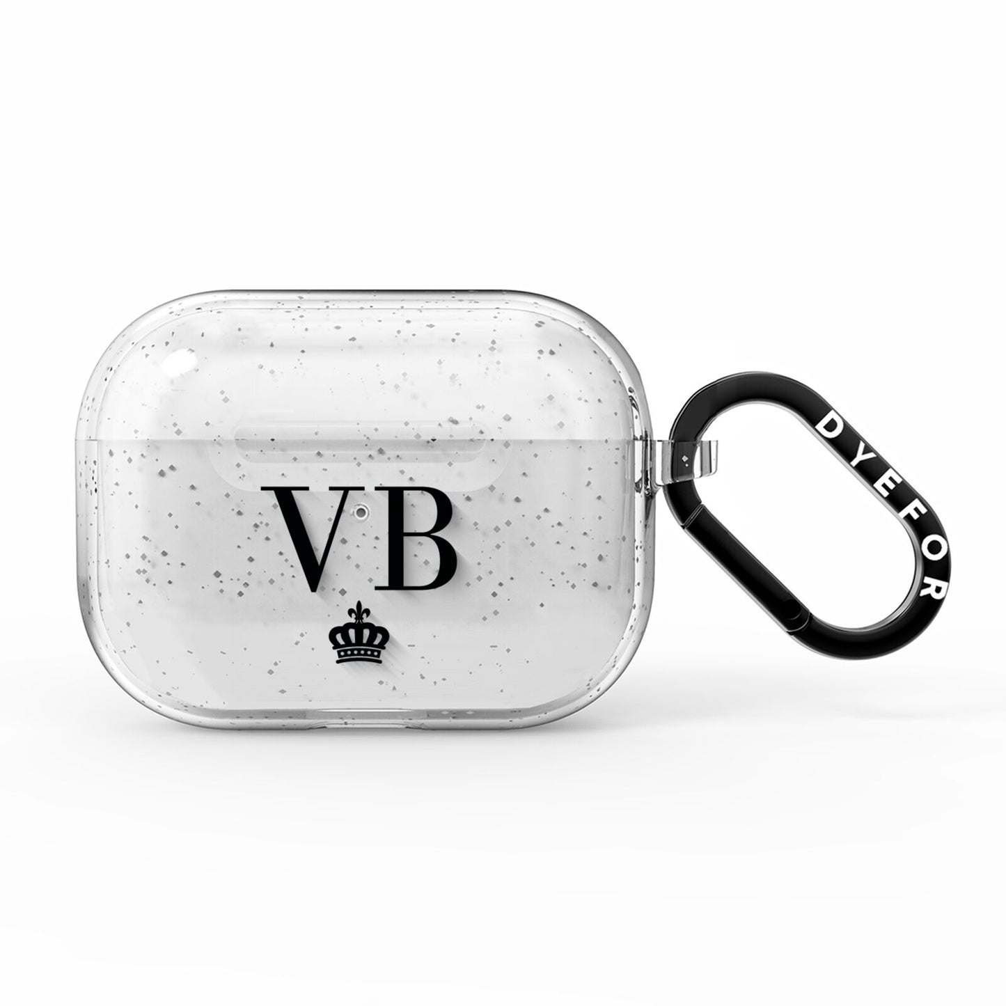 Personalised Black Initials Crown Clear AirPods Pro Glitter Case