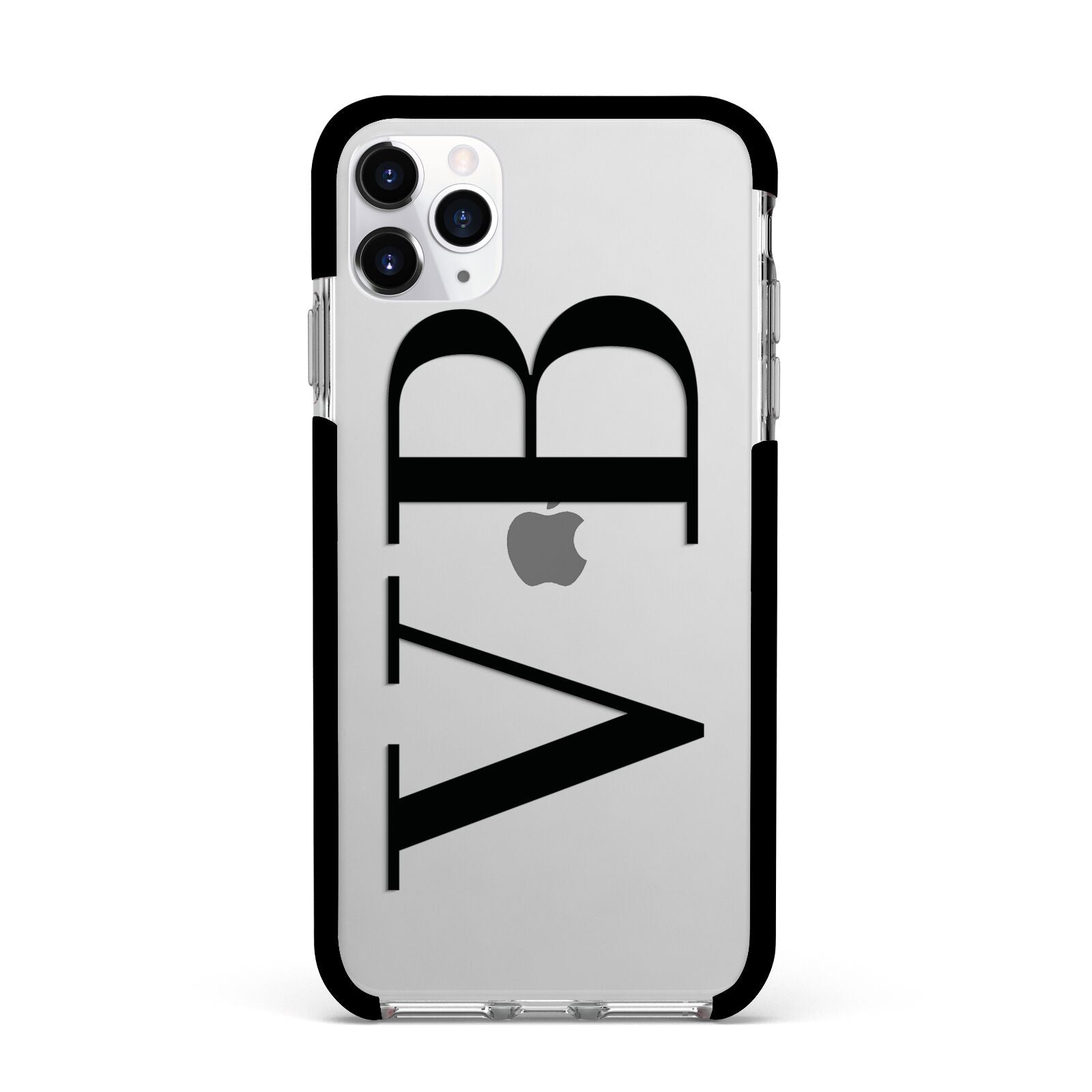 Personalised Black Initials Customised Clear Apple iPhone 11 Pro Max in Silver with Black Impact Case