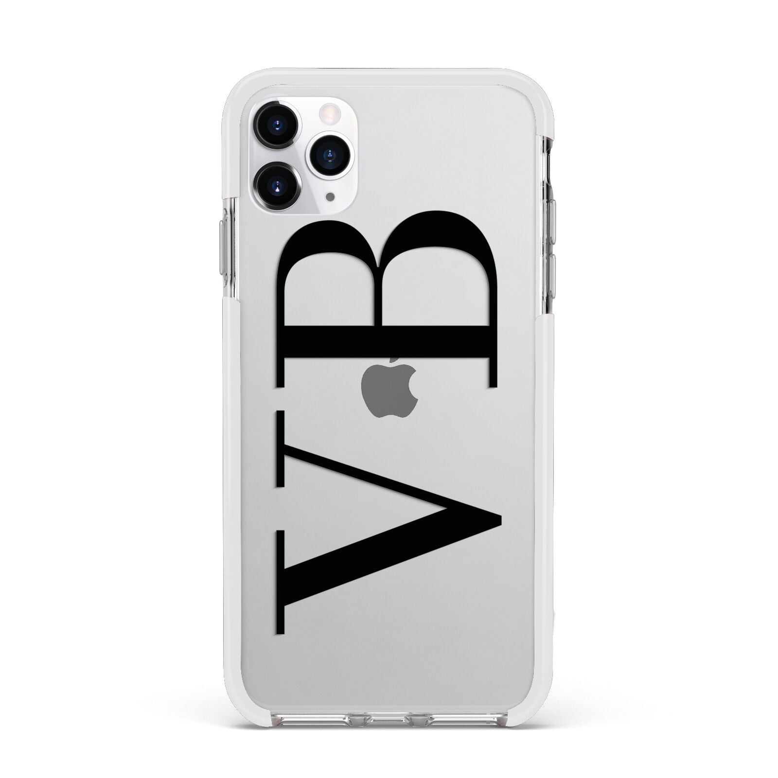 Personalised Black Initials Customised Clear Apple iPhone 11 Pro Max in Silver with White Impact Case