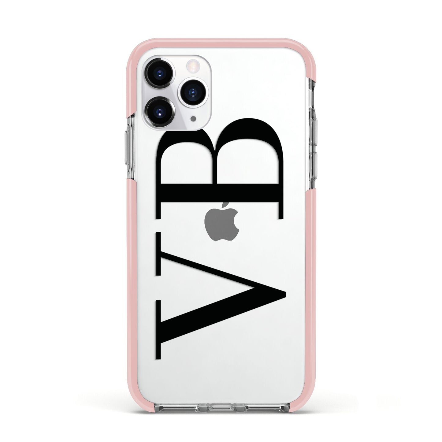 Personalised Black Initials Customised Clear Apple iPhone 11 Pro in Silver with Pink Impact Case