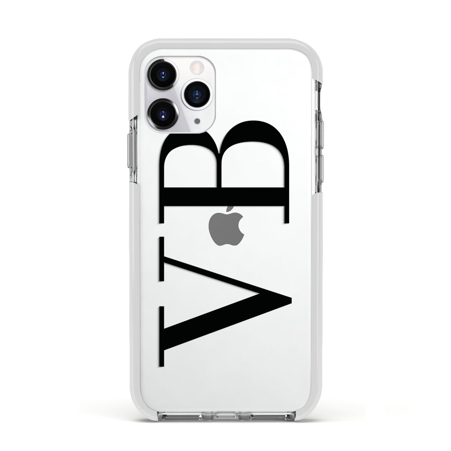 Personalised Black Initials Customised Clear Apple iPhone 11 Pro in Silver with White Impact Case