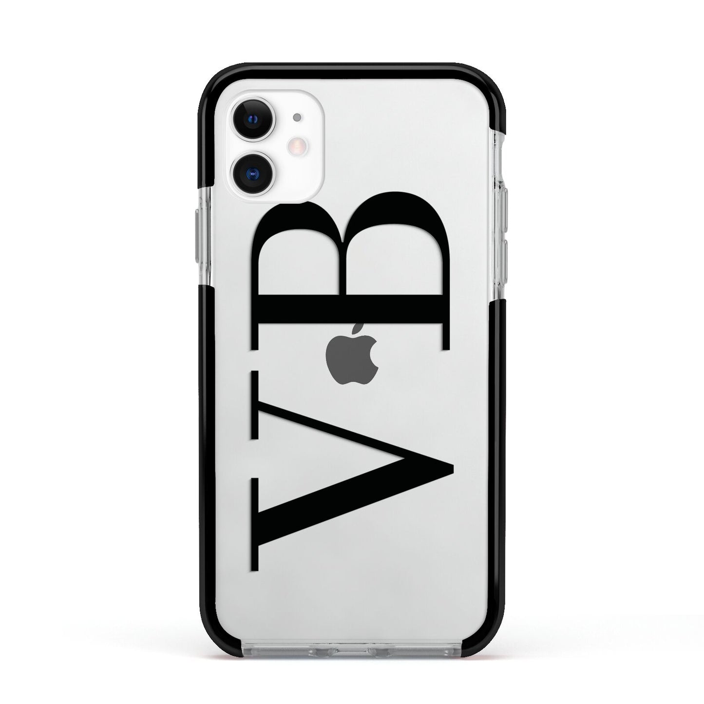 Personalised Black Initials Customised Clear Apple iPhone 11 in White with Black Impact Case