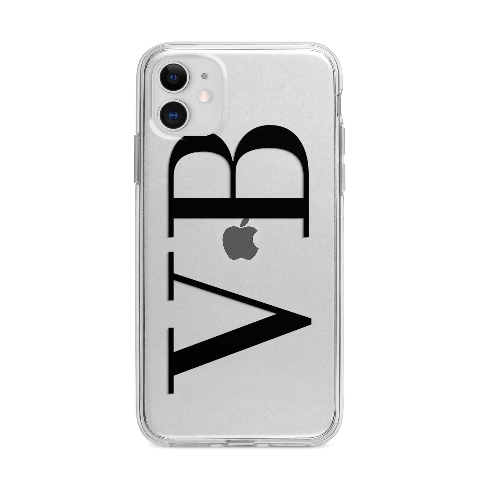 Personalised Black Initials Customised Clear Apple iPhone 11 in White with Bumper Case