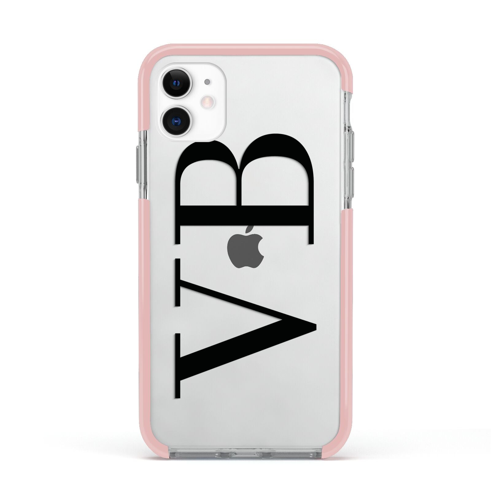 Personalised Black Initials Customised Clear Apple iPhone 11 in White with Pink Impact Case