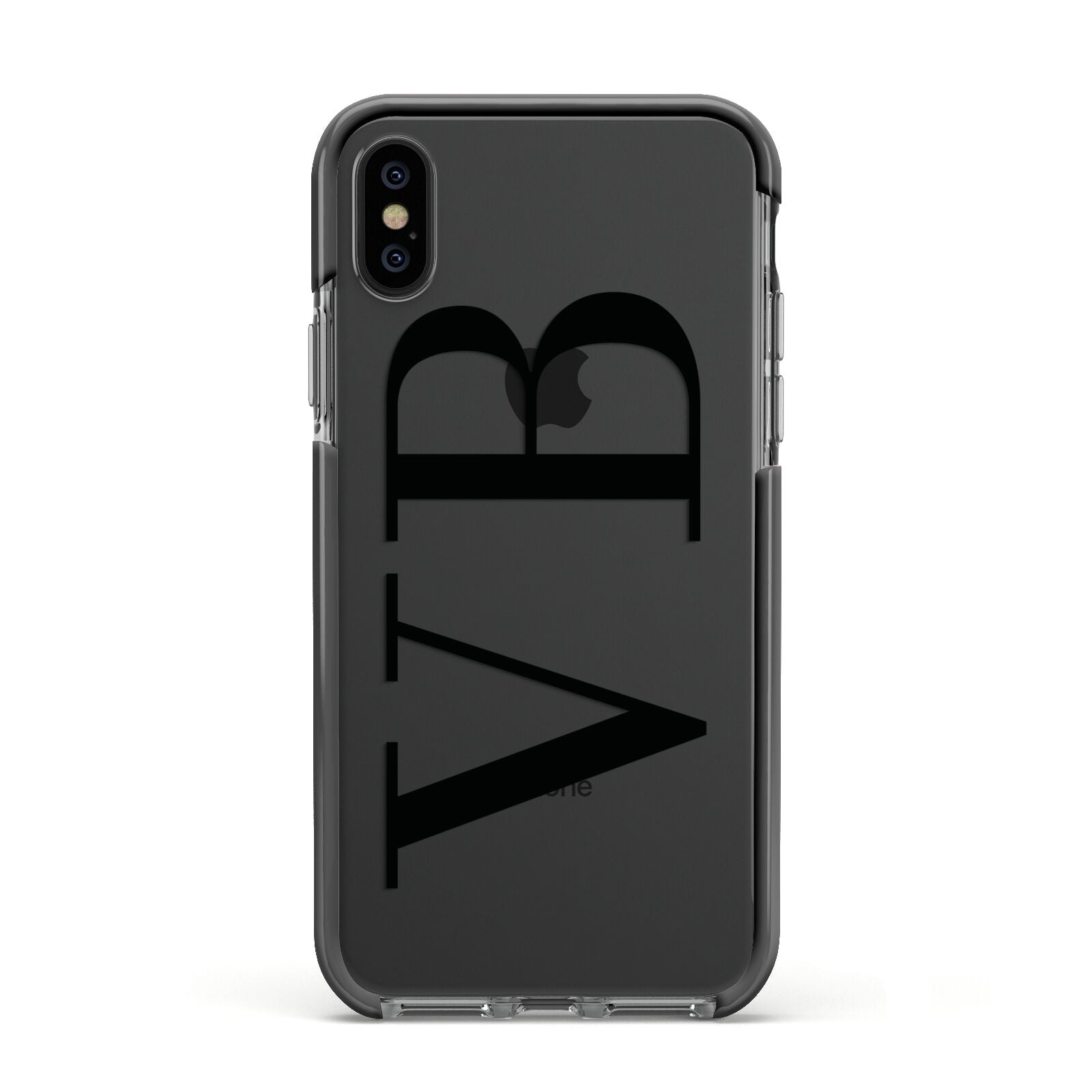 Personalised Black Initials Customised Clear Apple iPhone Xs Impact Case Black Edge on Black Phone