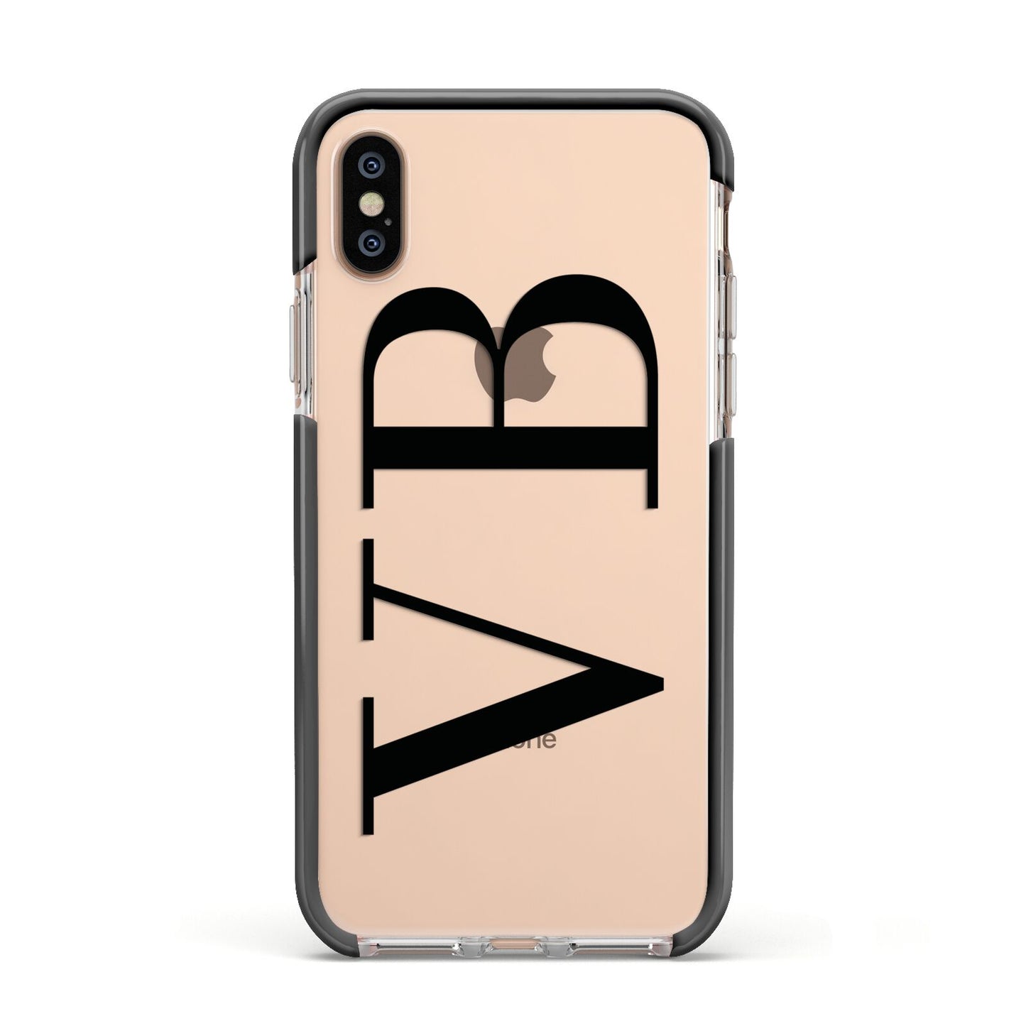 Personalised Black Initials Customised Clear Apple iPhone Xs Impact Case Black Edge on Gold Phone