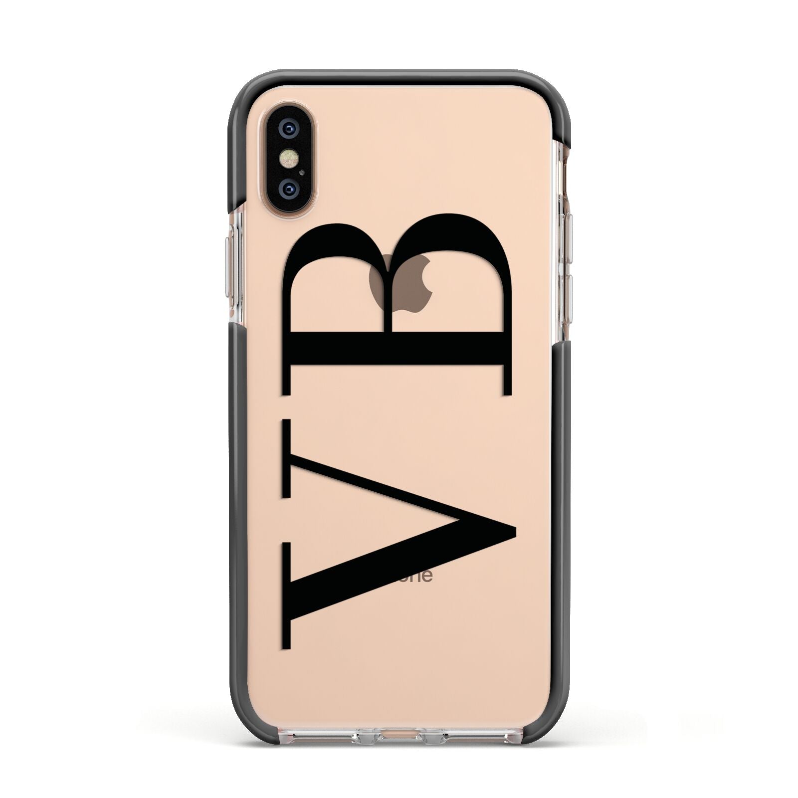 Personalised Black Initials Customised Clear Apple iPhone Xs Impact Case Black Edge on Gold Phone