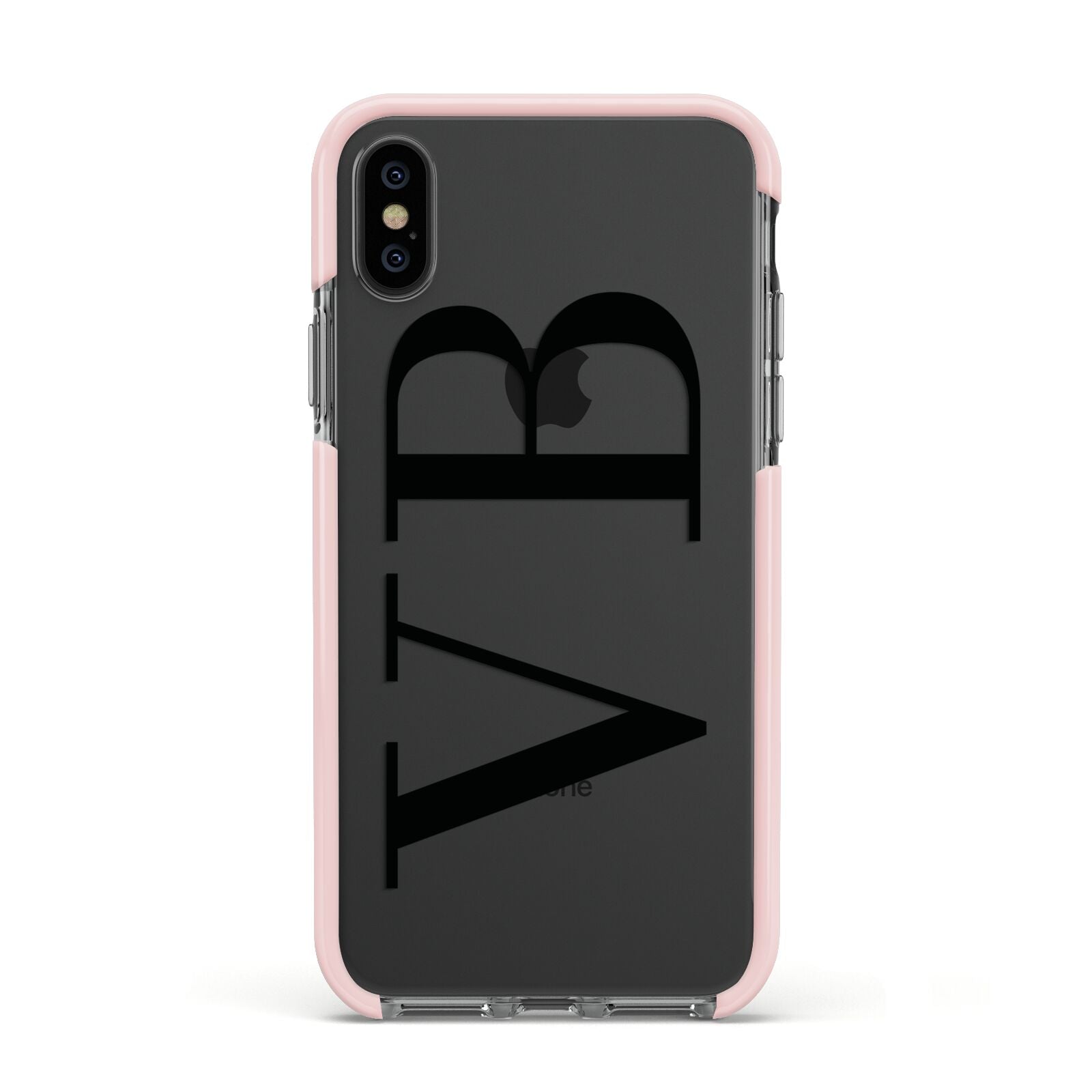 Personalised Black Initials Customised Clear Apple iPhone Xs Impact Case Pink Edge on Black Phone