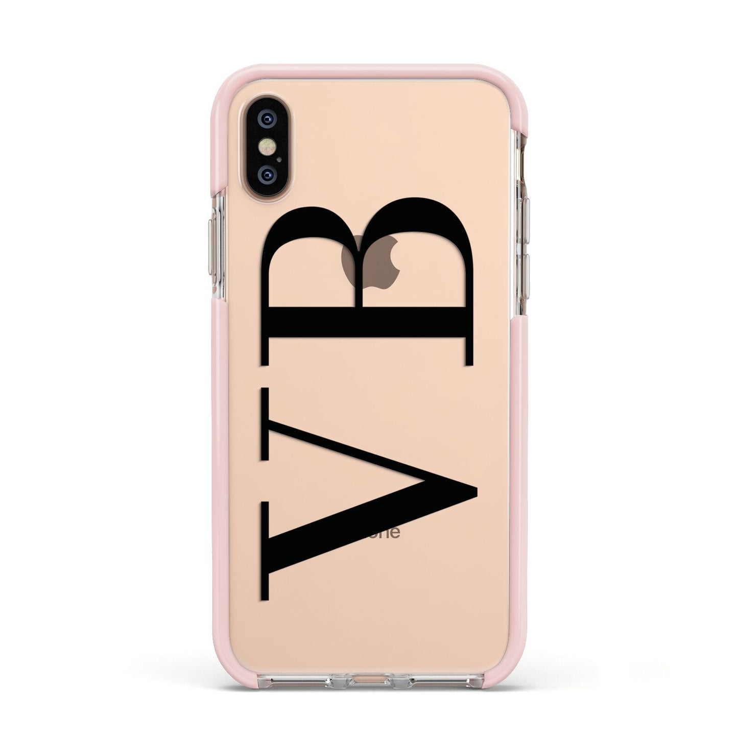 Personalised Black Initials Customised Clear Apple iPhone Xs Impact Case Pink Edge on Gold Phone