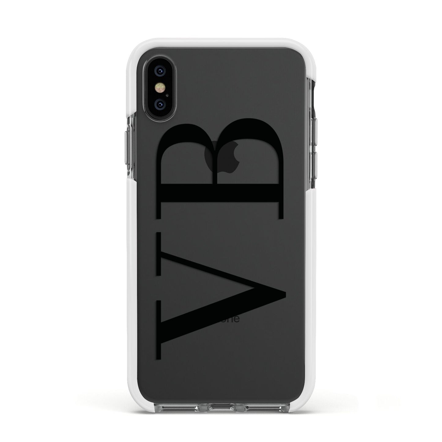 Personalised Black Initials Customised Clear Apple iPhone Xs Impact Case White Edge on Black Phone