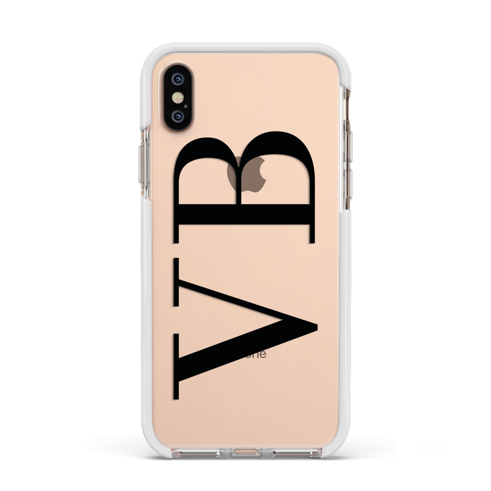 Personalised Black Initials Customised Clear Apple iPhone Xs Impact Case White Edge on Gold Phone